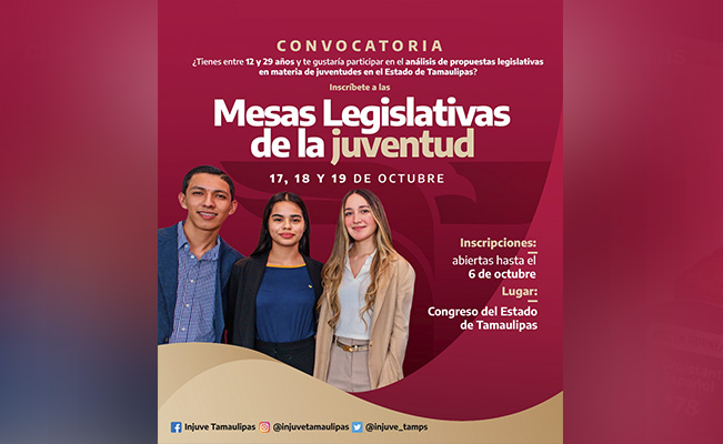 Lanza Injuve Tamaulipas convocatoria “Mesas Legislativas de la Juventud”